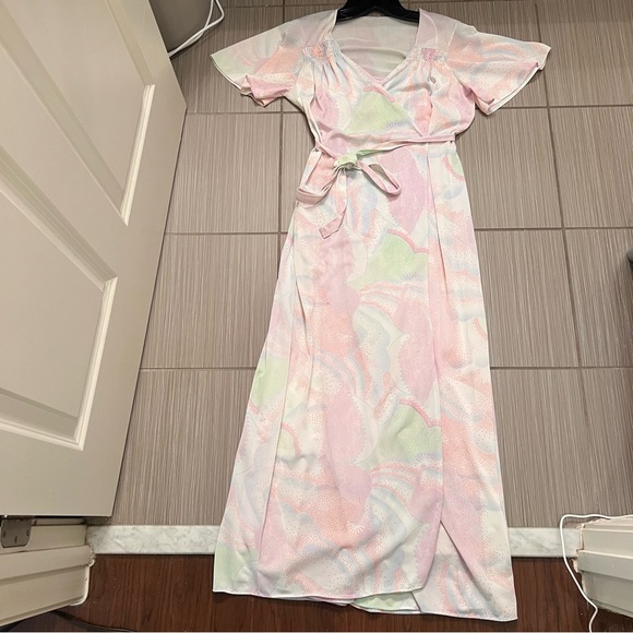 Vintage 70s 1970s night slip gown and matching robe set rare medium peacock - Picture 5 of 13